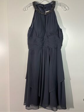 Gray Eliza J New York Beaded Halter Cocktail Dress, Mother of the Bride Dress